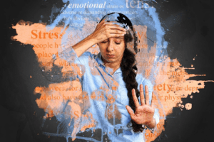 A poster of a person feeling anxious with overwhelming thoughts