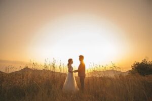 Couple in middle of the field.