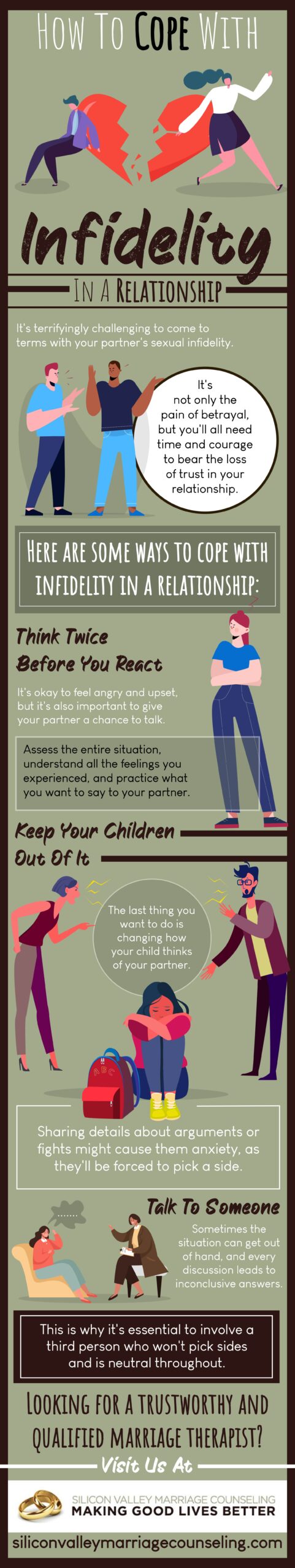 How to cope with infidelity in a relationship infographic (Silicon Valley)