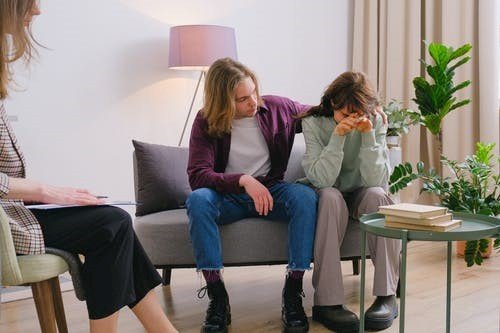 Wife crying during counseling session