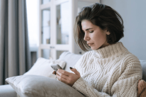 a woman with a phone